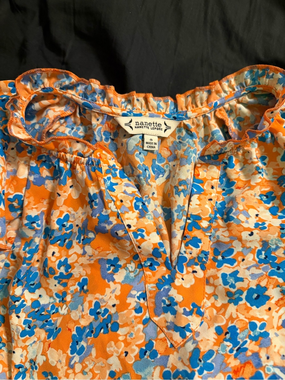 Nanette Lepore Orange Blue Floral Ruffled Blouse